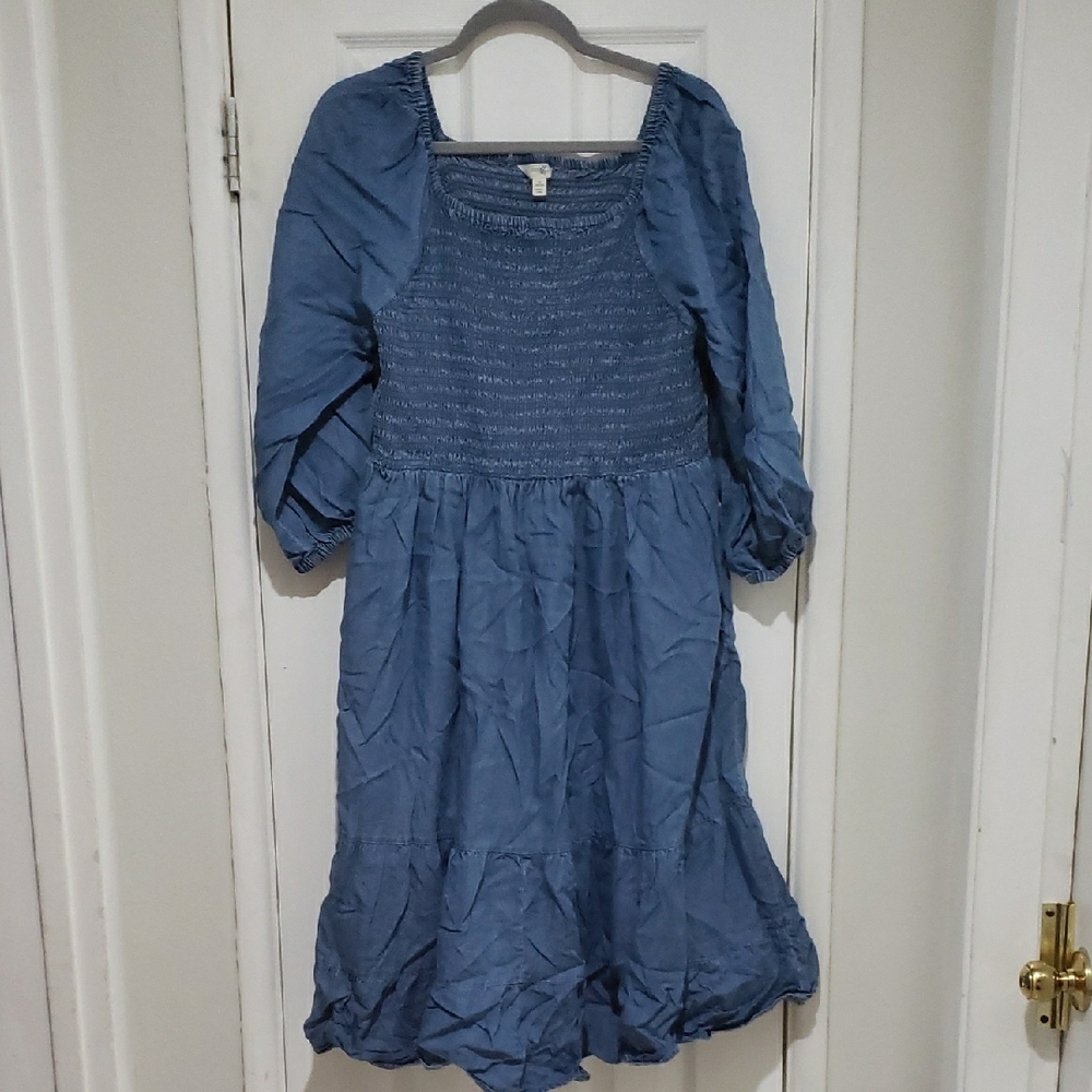 Blue Smocked Midi Dress